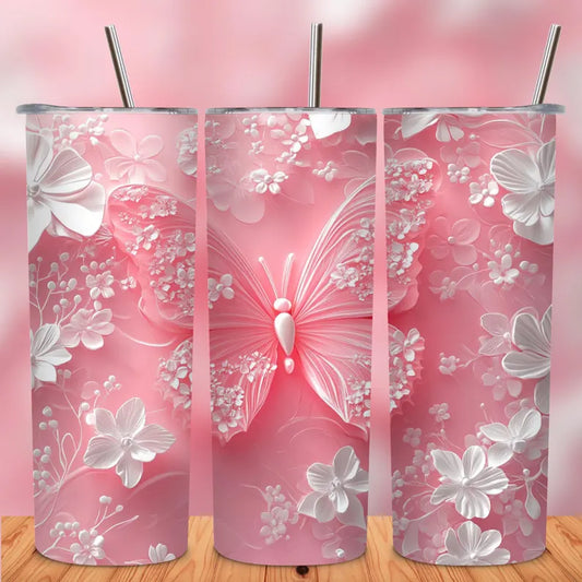 Pink 3D Butterfly Tumbler Transfer