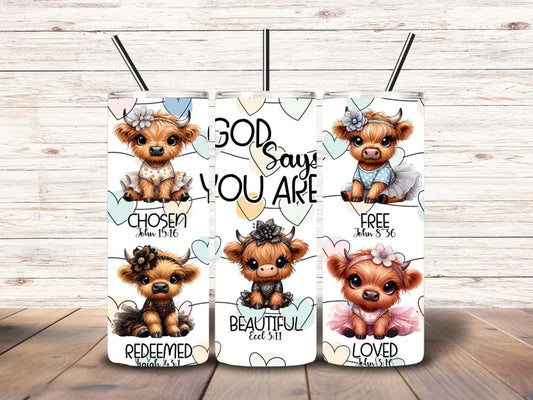God says you are highland cow Tumbler Transfer