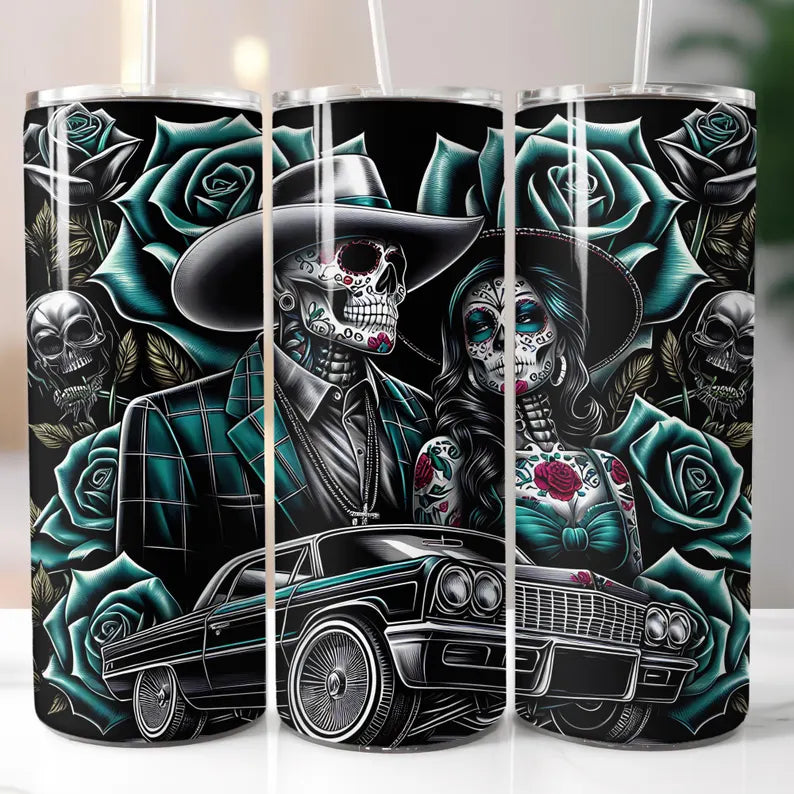 Chicano Couple teal Tumbler Transfer
