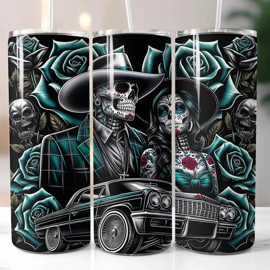 Chicano Couple teal Tumbler Transfer