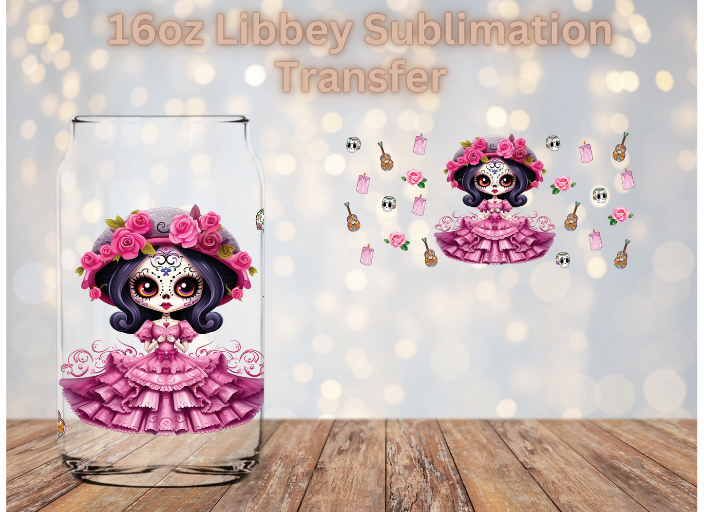 Pink Roses Catrina Sublimation Transfer