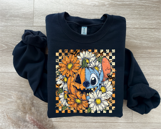 Pumpkin blue alien DTF transfer