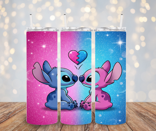 Stitch Angel Split glitter Tumbler Transfer