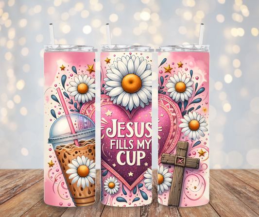Jesus fills my cup flower Tumbler Transfer