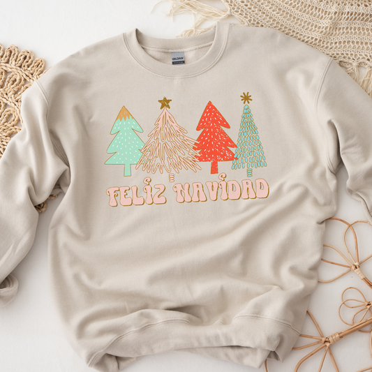 Feliz Navidad retro trees