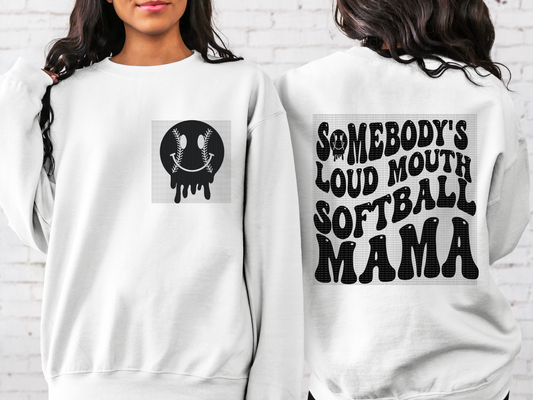 Loud Mouth Softball Mama (2 transfers, front and back design)