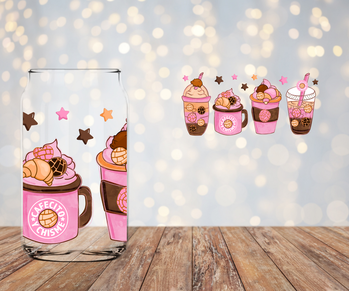 Cafesito Y chisme Estrellas Libbey Sublimation Transfer