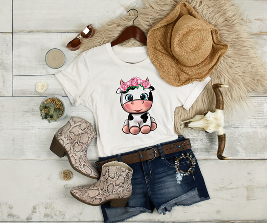 Cute Cow pink flowers HTV