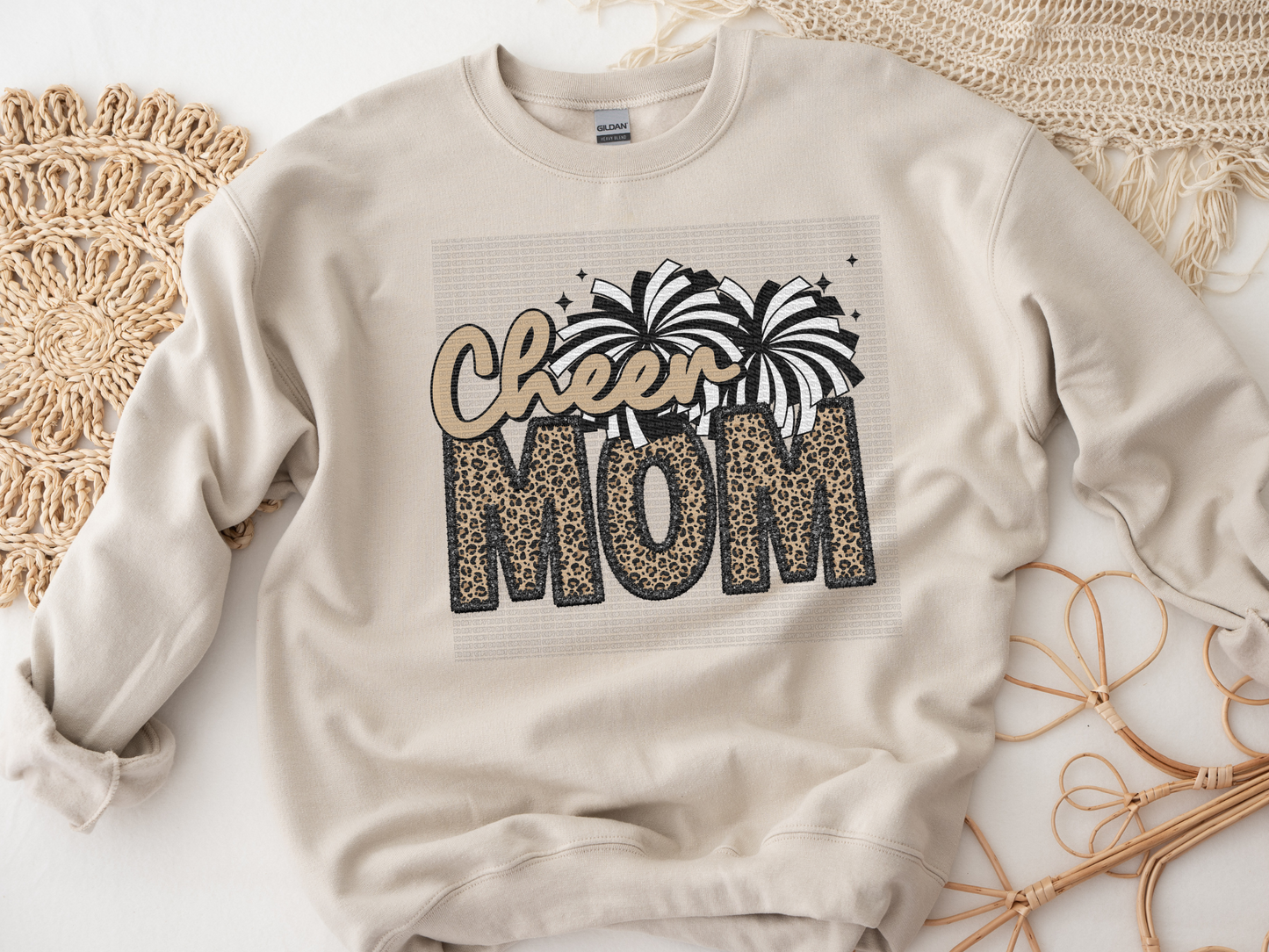 Cheer mom faux leopard embroidery HTV