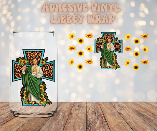 San Judas cross 16oz Libbey Wrap