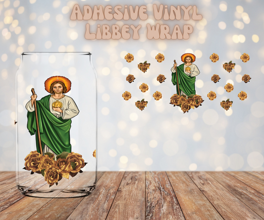 San Judas gold roses 16oz Libbey Wrap