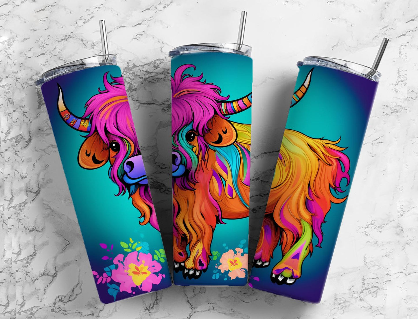 Colorful Highland Cow Full body Vinyl Wrap