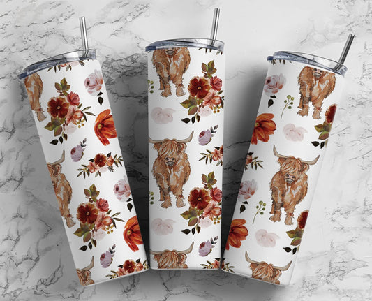 Floral Highland Cow   Vinyl Wrap