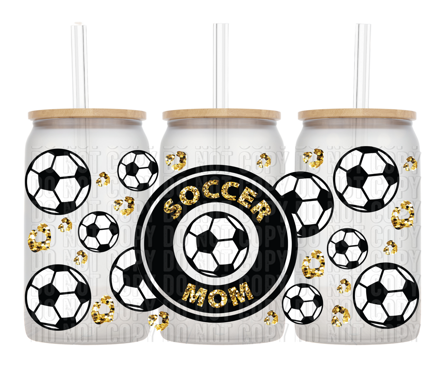 soccer mom w gold UV DTF