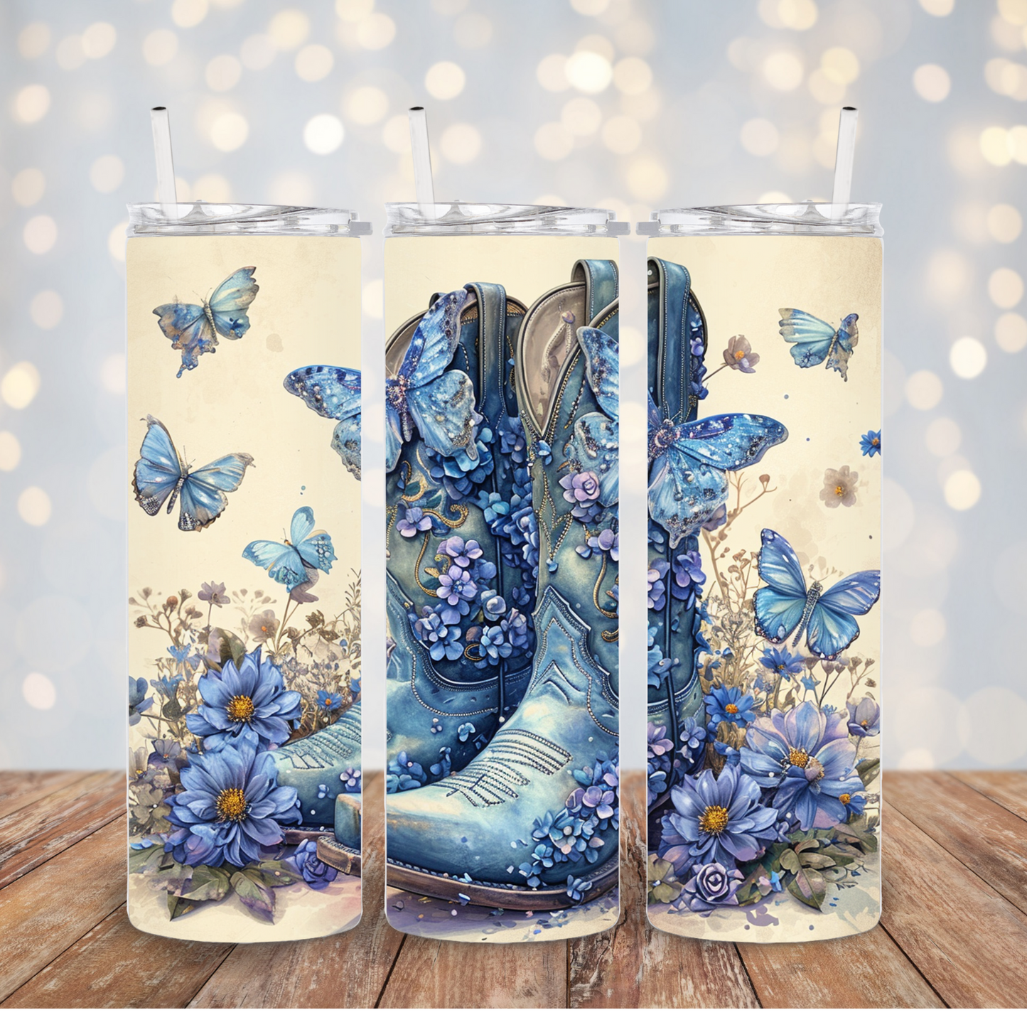 Blue Cowgirl boots w butterflies