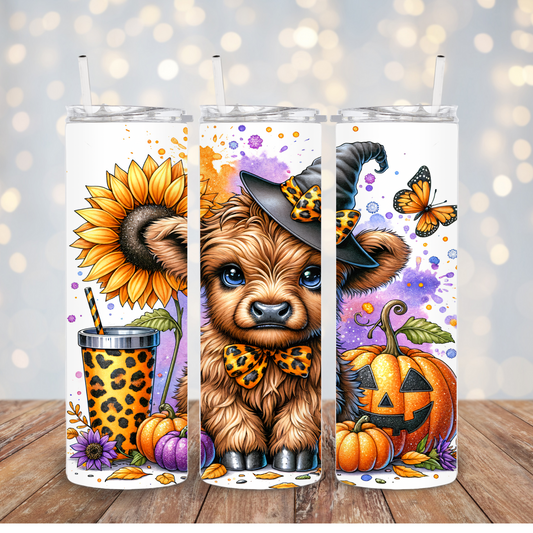 Leopard Halloween Highland Cow Tumbler Transfer