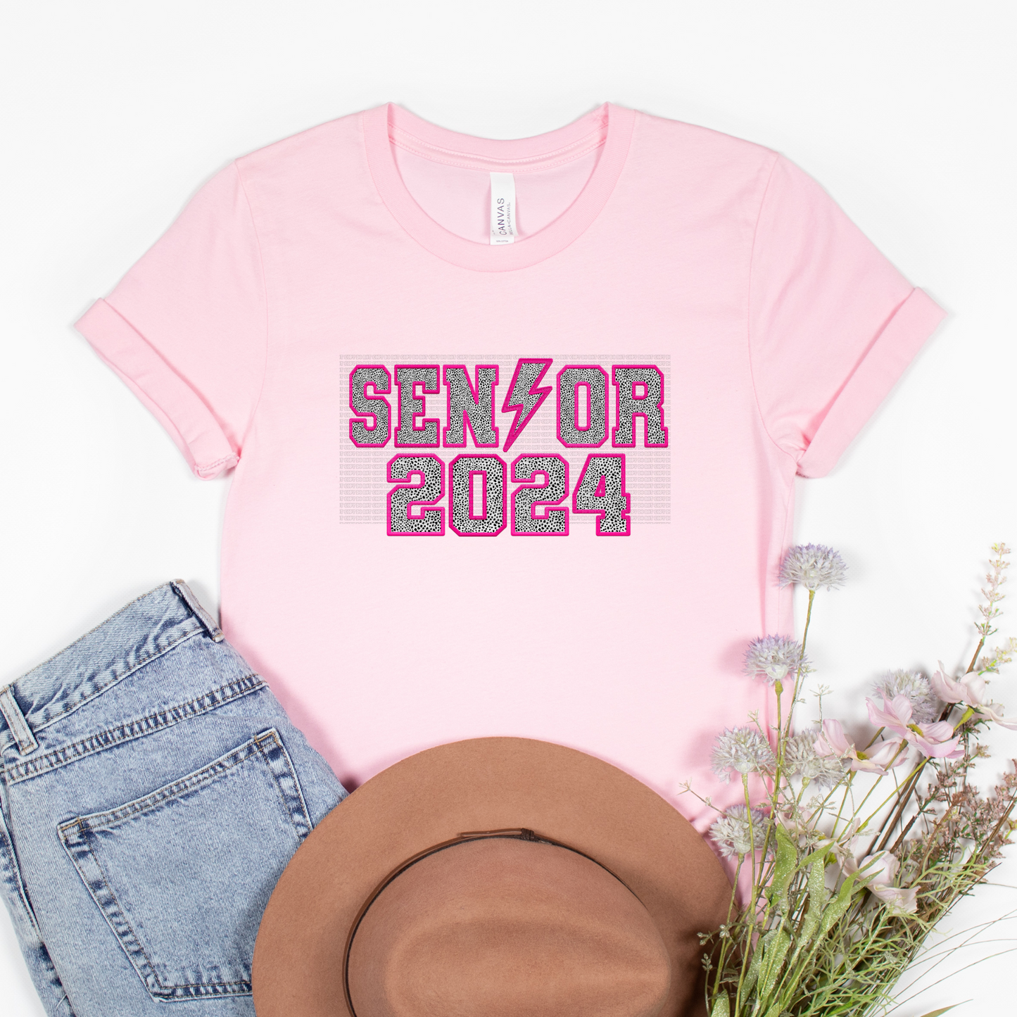 Senior 2024 faux embroidery pink HTV