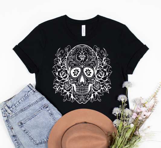 Sugar skull with roses white