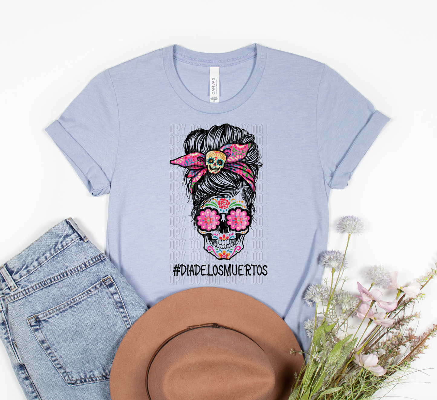 Dia De Los Muertos messy bun Screen Print