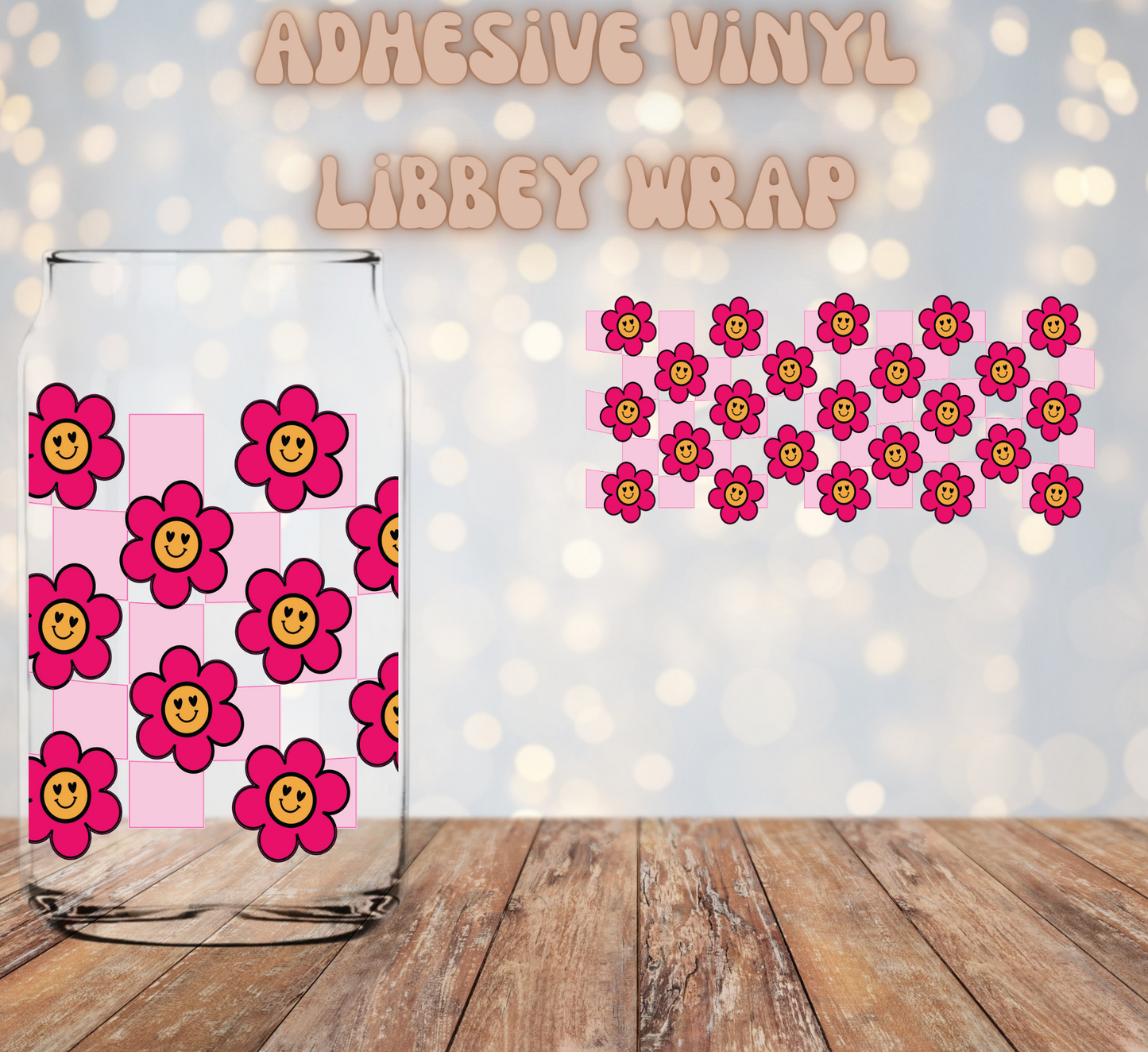 Retro Hot Pink Flowers 16oz Libbey Wrap