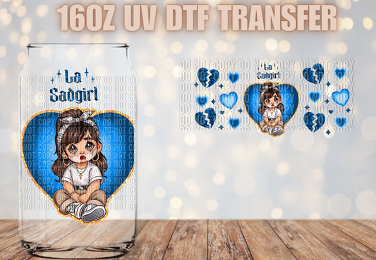 La Sad girl blue  UV DTF Wrap