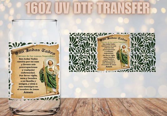 San Judas Prayer talavera UV DTF