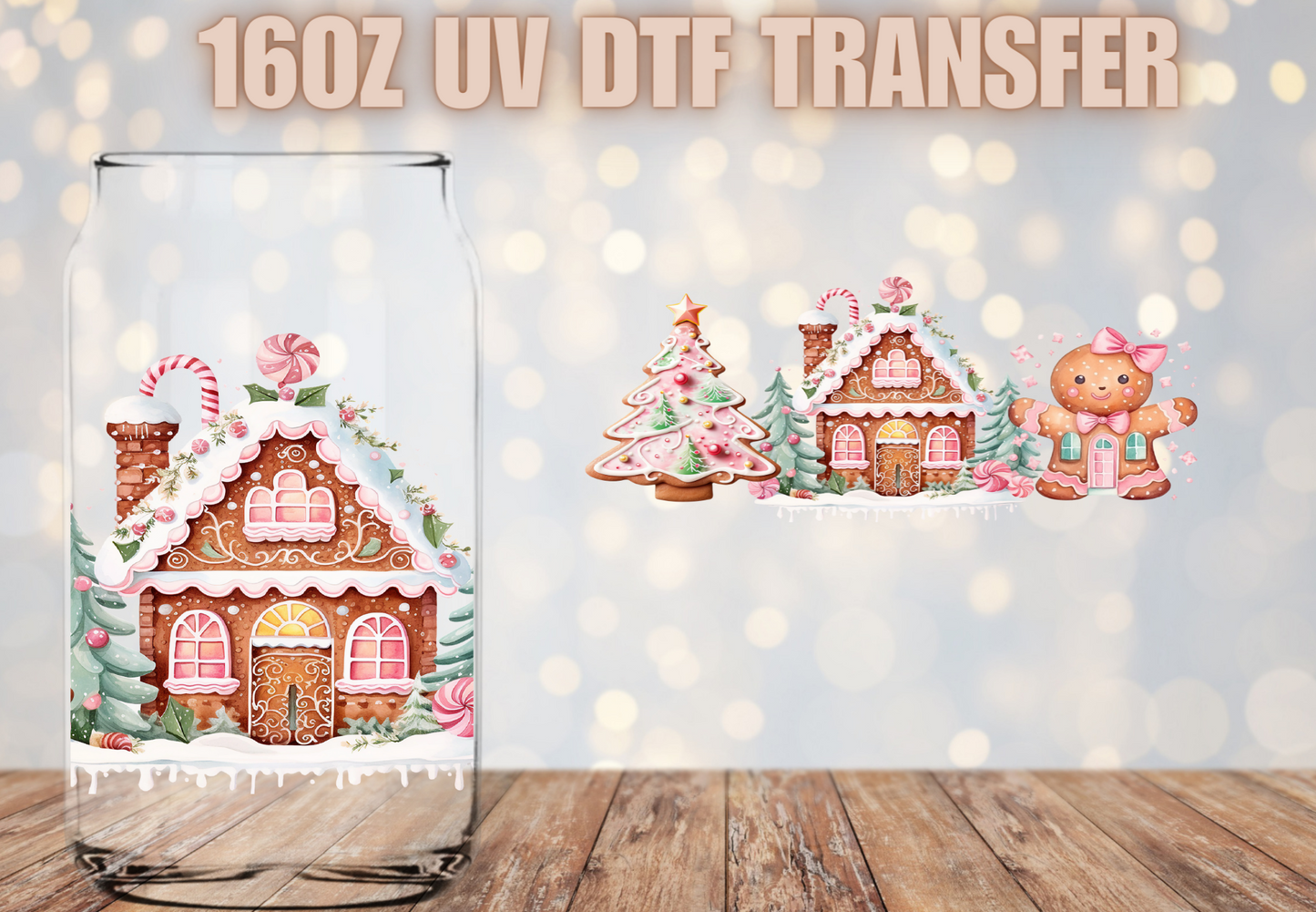 PINK Christmas Gingerbread UV DTF