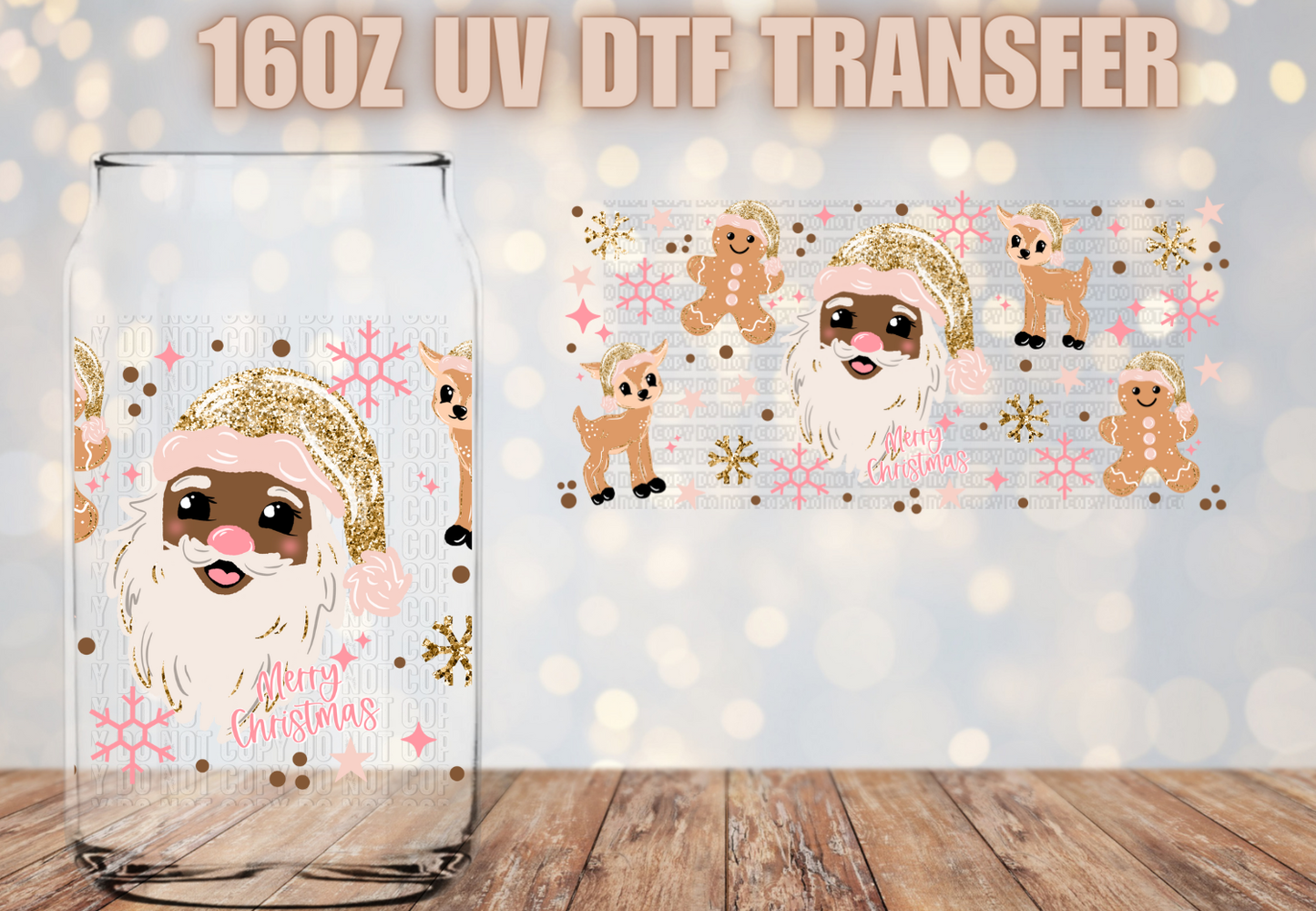 Santa dark skin UV DTF