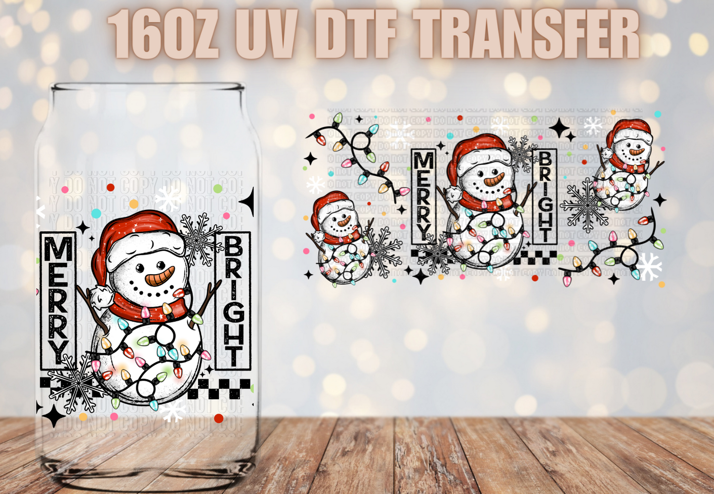 Merry and bright snowman UV DTF
