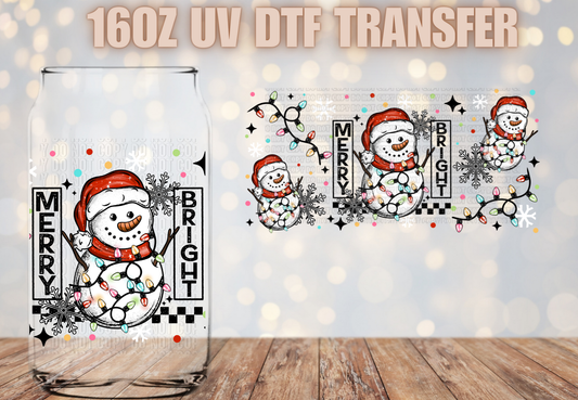 Merry and bright snowman UV DTF