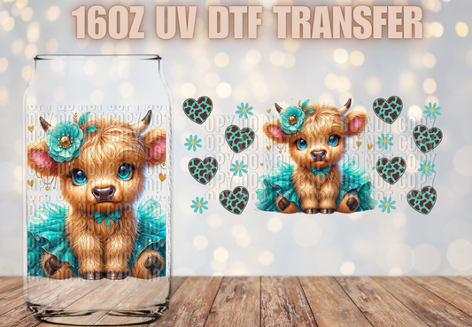 Teal Highland Cow UV DTF