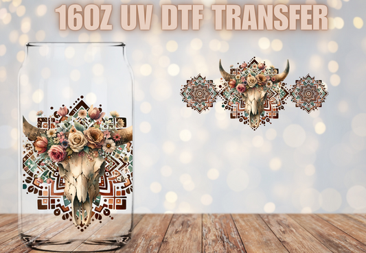 Boho cow skull  UV DTF Wrap
