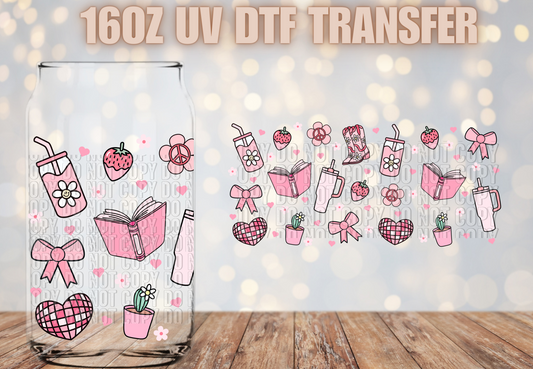 Pink coquette books cups  UV DTF