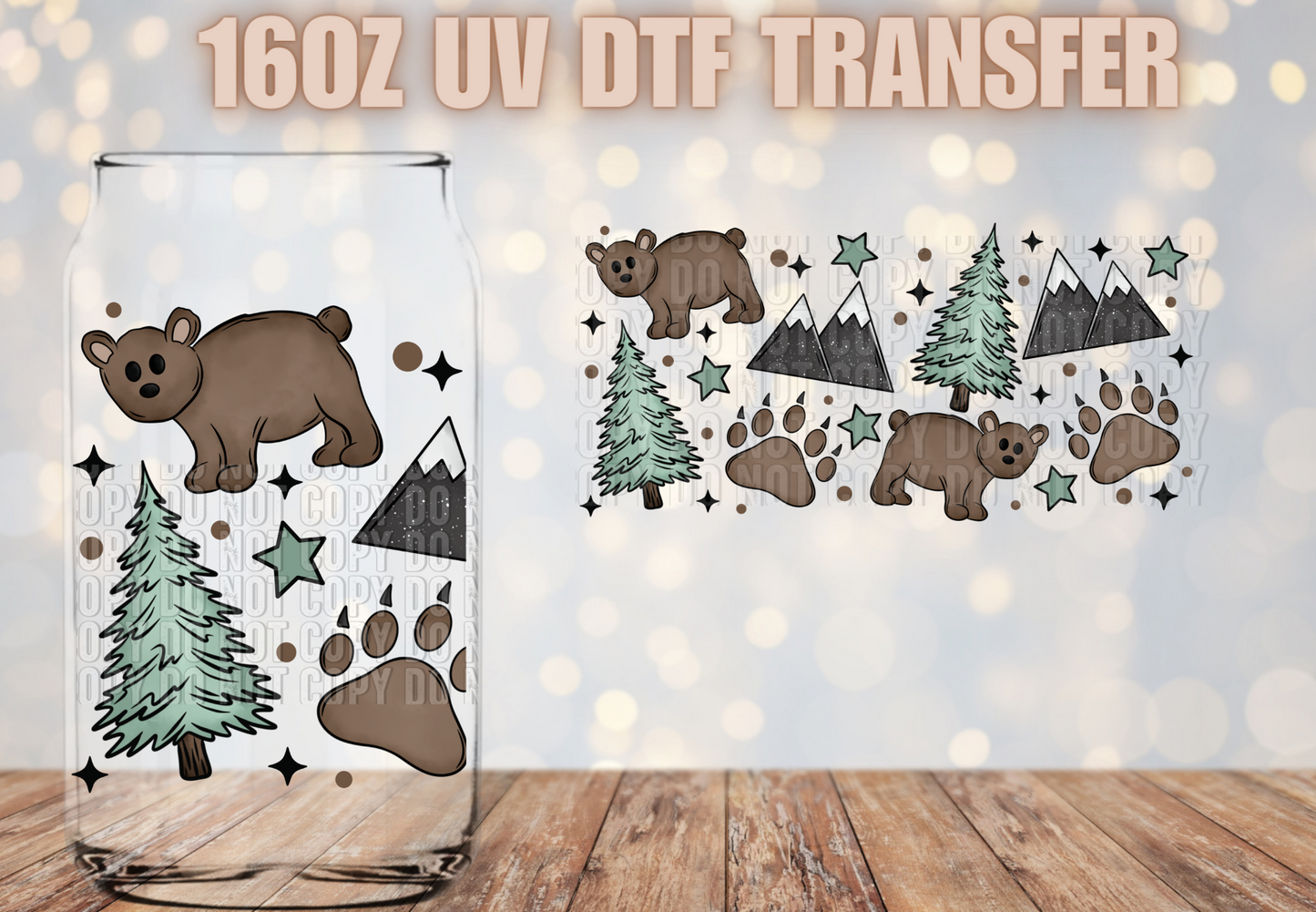 Christmas trees and bears UV DTF