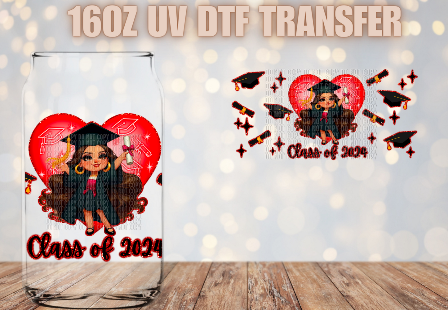 Class of 2024 Girl red heart  UV DTF Wrap