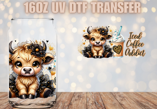 Iced coffee addict  highland cow UV DTF Wrap