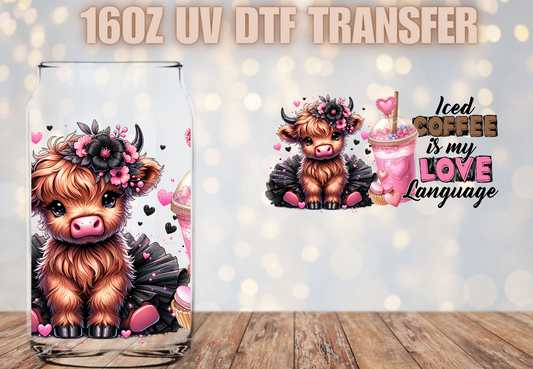 Iced coffee is my love language highland cow UV DTF Wrap