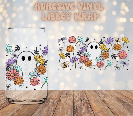 Colorful Floral Ghost 16oz Libbey Wrap