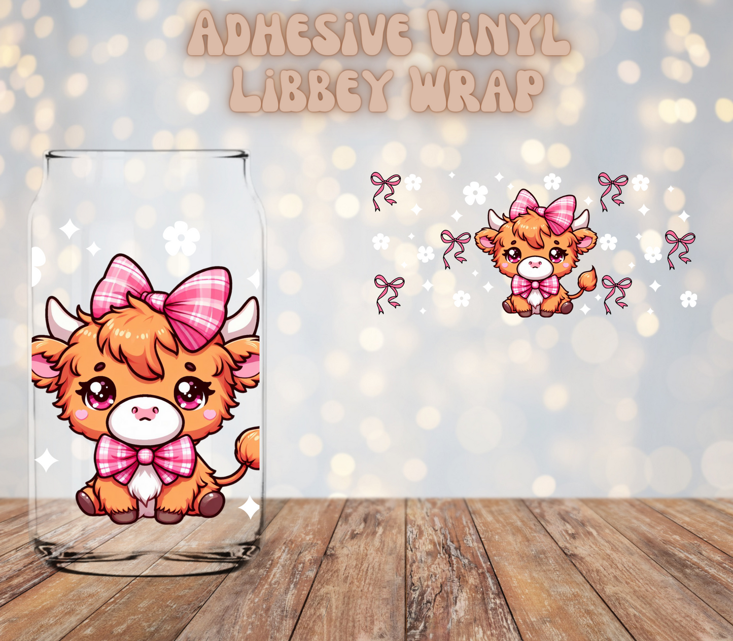 Kawaii Highland Cow   brown 16oz Libbey Wrap