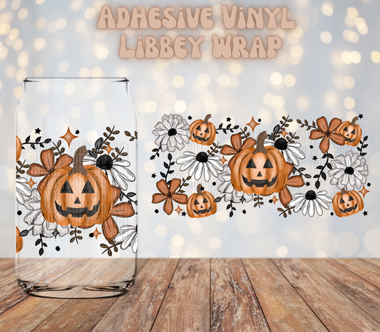 Floral Jack o lantern 16oz Libbey Wrap