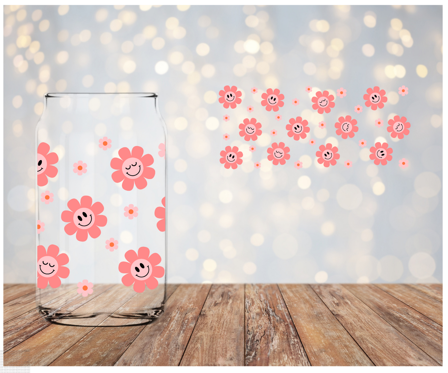 Pink Retro Flowers  Libbey Wrap