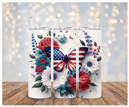 3D American Floral  Butterfly Sublimation Transfer