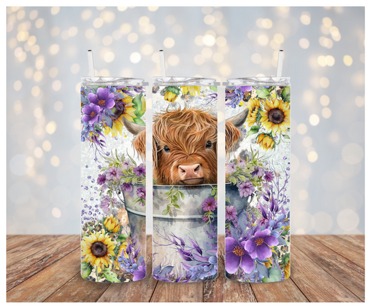 Lavender Highland Cow Sublimation Transfer