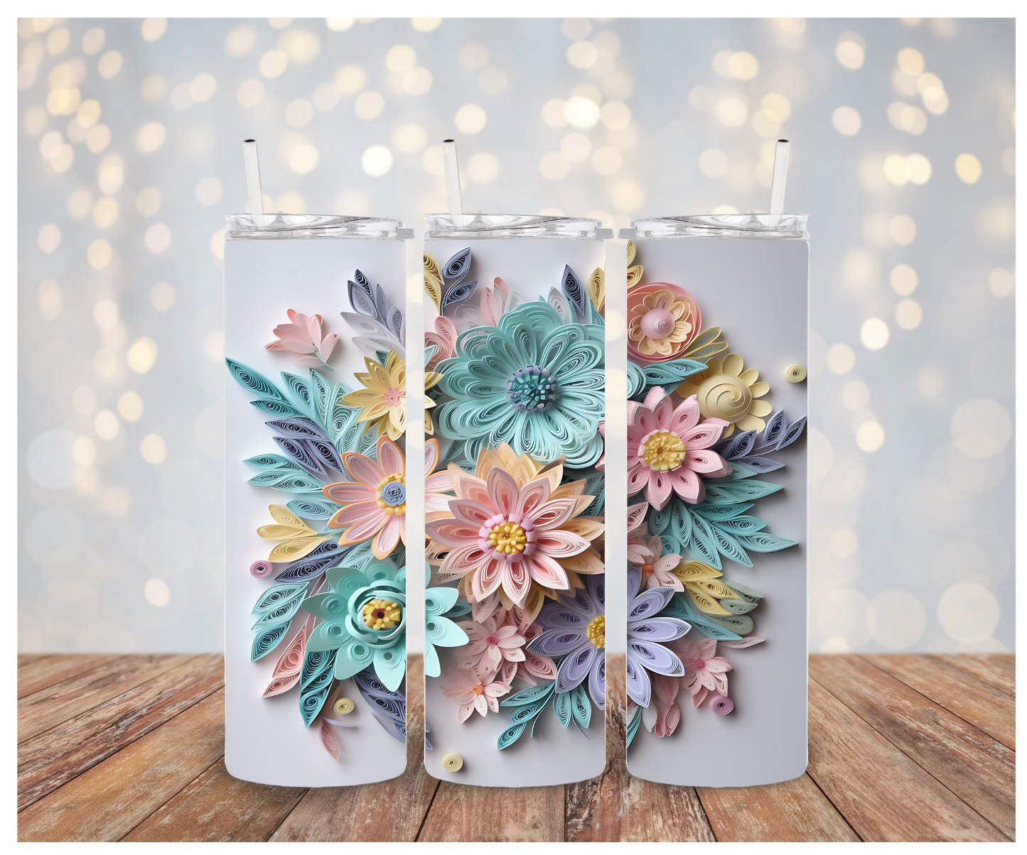 3D Pastel Flowers Sublimation Transfer