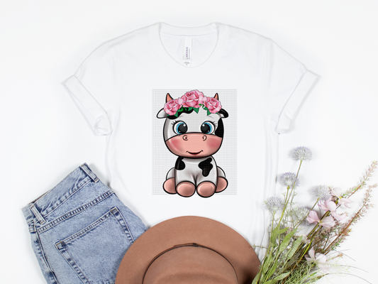 Pink Flower Cute Cow Sublimation Transfer