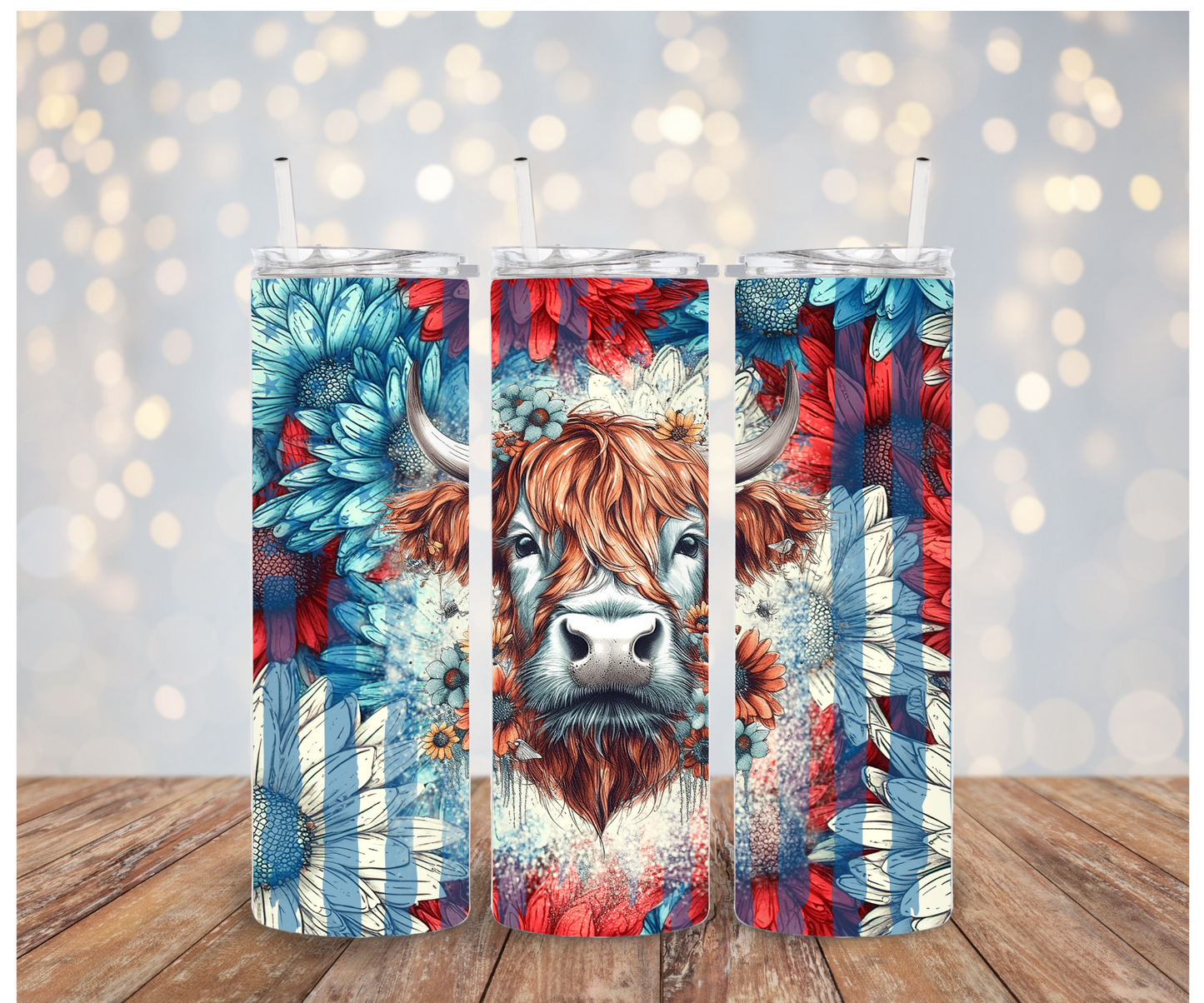 Patriotic Highland Cow Sublimation Transfer