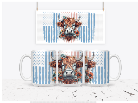 Patriotic Highland Cow Mug wrap
