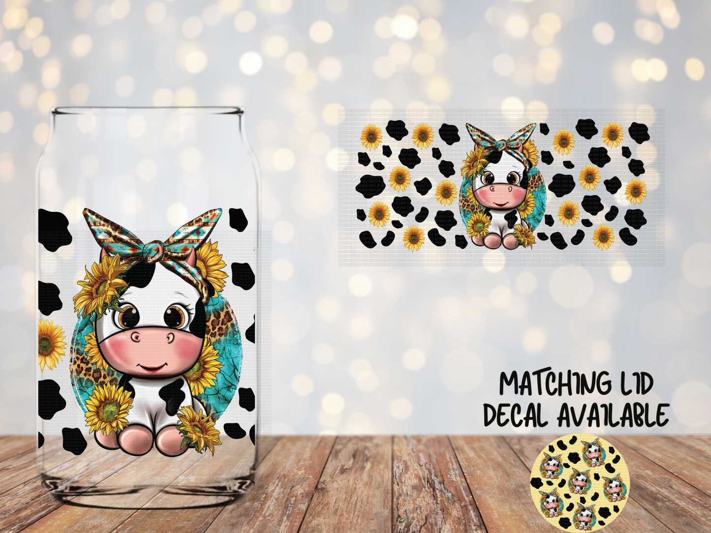 Cute Cow Sunflower Cowprint Libbey Wrap