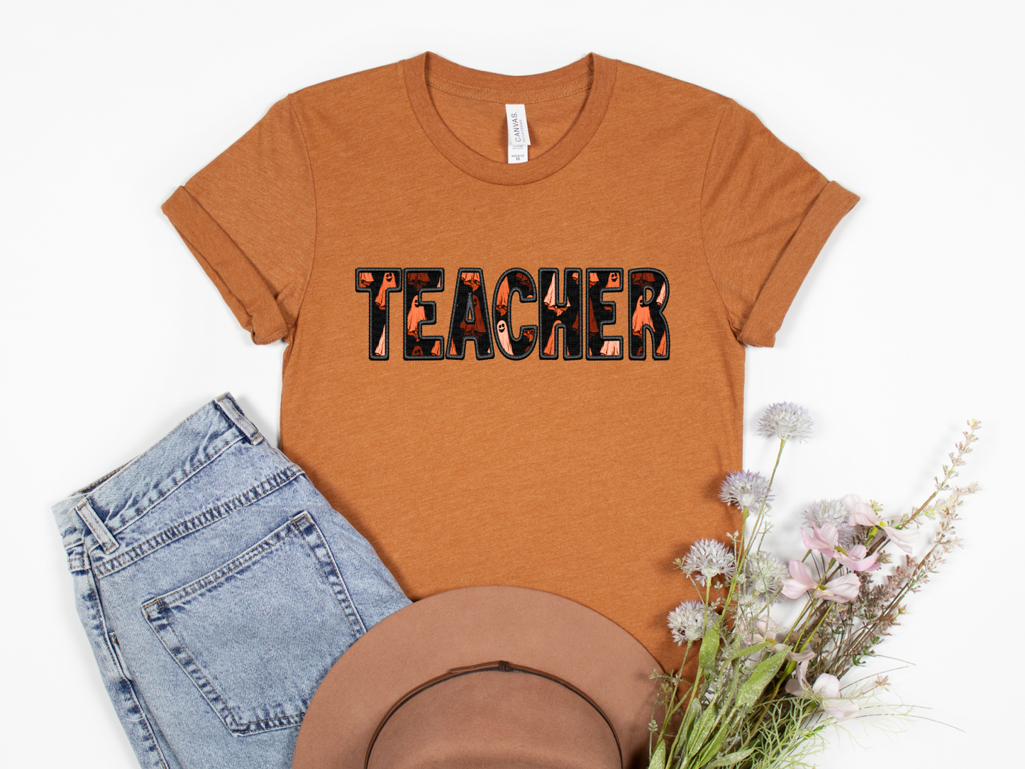 Teacher Embroidered Effect Spooky  HTV