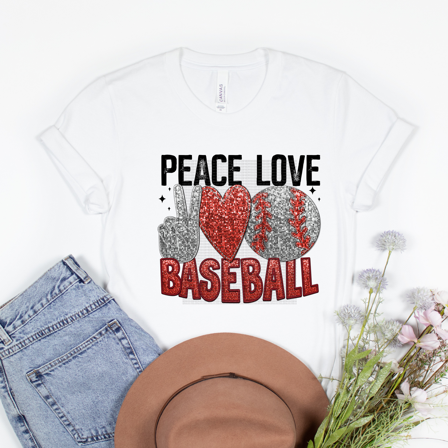 Peace love Baseball faux sequin HTV